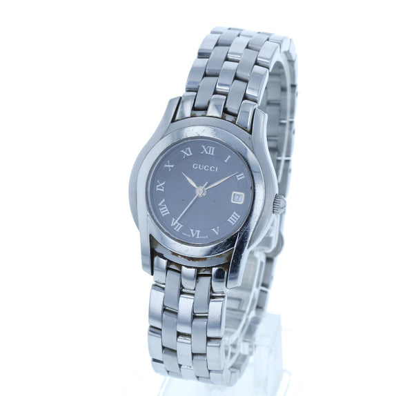 グッチ 5500L シルバー ステンレススチール 腕時計 レディース GUCCI クオーツ ブラック文字盤 【中古】