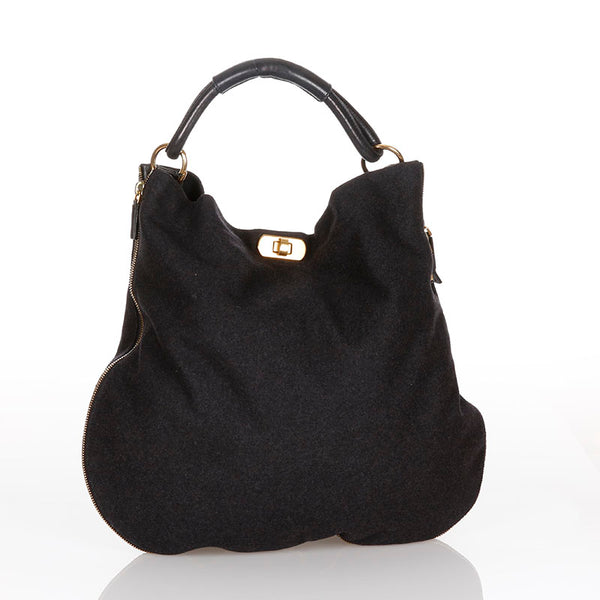 マルニ ゴールド金具 ブラック レザー ウール ショルダーバッグ レディース MARNI 【中古】