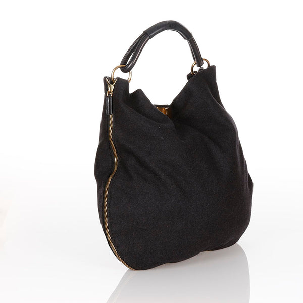 マルニ ゴールド金具 ブラック レザー ウール ショルダーバッグ レディース MARNI 【中古】