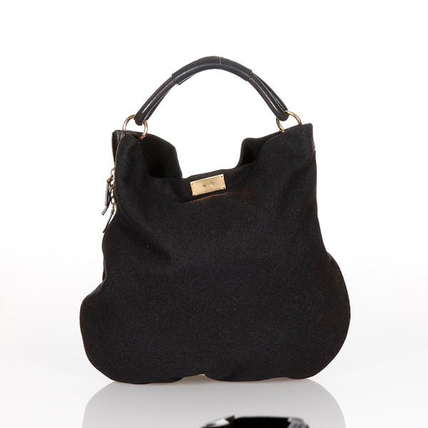 マルニ ゴールド金具 ブラック レザー ウール ショルダーバッグ レディース MARNI 【中古】