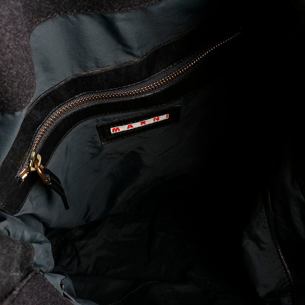 マルニ ゴールド金具 ブラック レザー ウール ショルダーバッグ レディース MARNI 【中古】