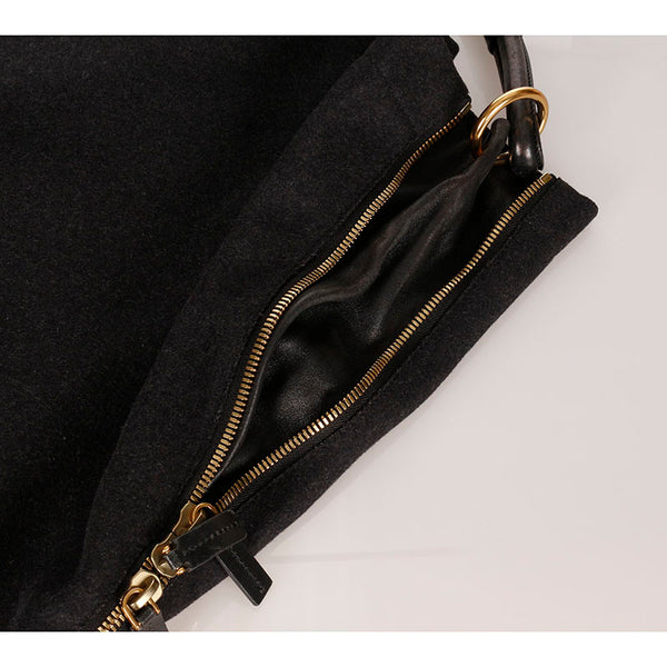 マルニ ゴールド金具 ブラック レザー ウール ショルダーバッグ レディース MARNI 【中古】