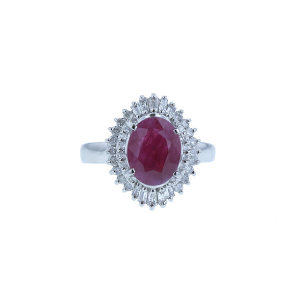 Pt900 プラチナ ルビー2.523ct ダイヤ0.40ct リング 指輪 レディース 10号 中古