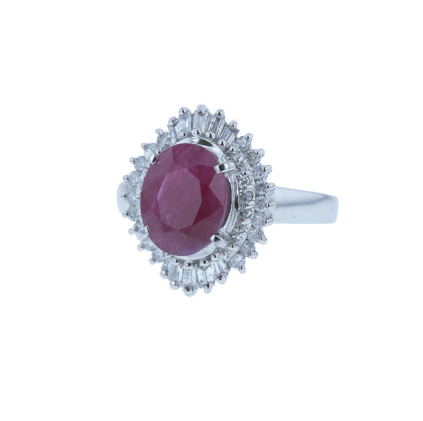 Pt900 プラチナ ルビー2.523ct ダイヤ0.40ct リング 指輪 レディース 10号 中古