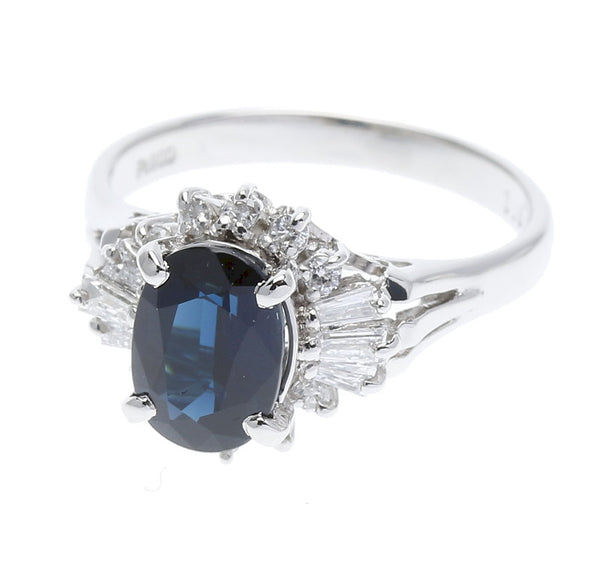 Pt900プラチナ サファイア ダイヤ サファイア1.68ct ダイヤ0.28ct リング 指輪  10号 中古