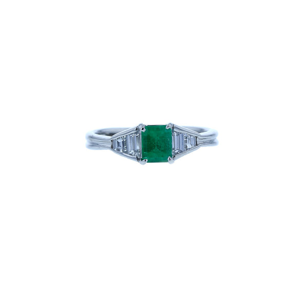 Pt900 プラチナ エメラルド0.51ct ダイヤ0.34ct リング 指輪 レディース 11号 【中古】