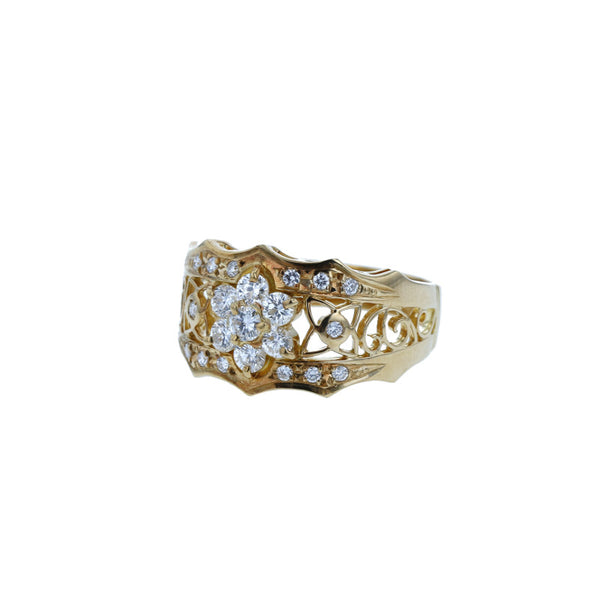 K18YG イエローゴールド ダイヤ0.42ct ダイヤ0.11ct フラワーモチーフ リング 指輪 レディース 13号 【中古】
