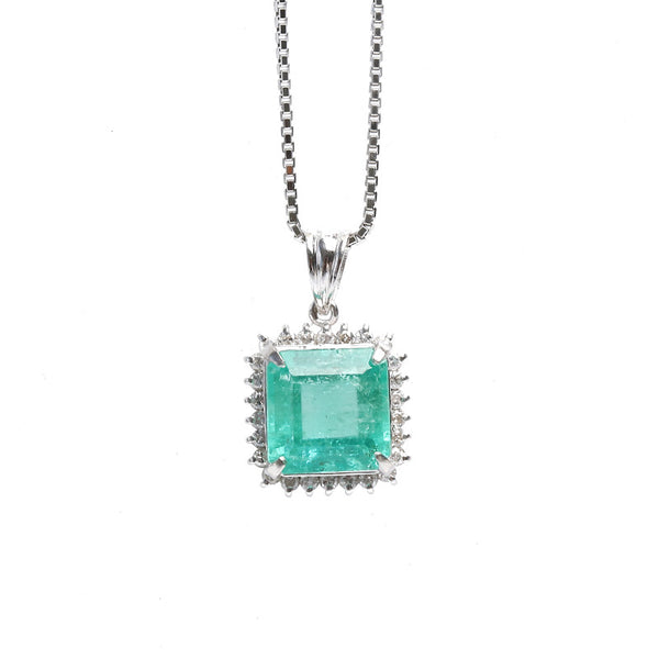 Pt900 プラチナ Pt850 プラチナ エメラルド2.27ct ダイヤ0.22ct ネックレス レディース 【中古】