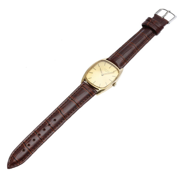 ロンジン ゴールド ステンレススチール レザー 腕時計 メンズ LONGINES 手巻き ゴールド文字盤 【中古】