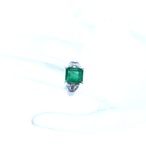 Pt900 プラチナ エメラルド3.47ct ダイヤ0.66ct リング 指輪 レディース 12.5号 中古