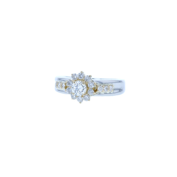 Pt900 プラチナ K18YG イエローゴールド コンビ ダイヤ0.24ct ダイヤ0.33ct リング 指輪 レディース 11号 【中古】