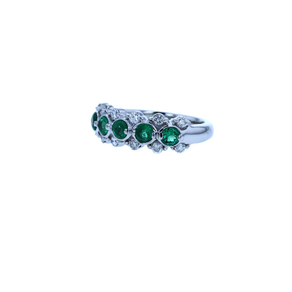 Pt900 プラチナ エメラルド0.59 ダイヤ0.37 リング 指輪 レディース 9号 【中古】