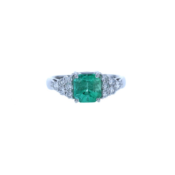 Pt900 プラチナ エメラルド1.47ct ダイヤ0.43ct リング 指輪 レディース 12号 中古