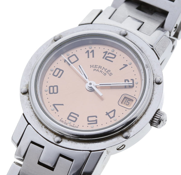 エルメス クリッパー CL4.210 シルバー ステンレススチール 腕時計 レディース HERMES クオーツ ピンクゴールド文字盤 【中古】