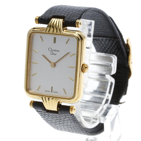 クリスチャンディオール ゴールド  メッキ レザー 腕時計 レディース Christian Dior クオーツ シルバー文字盤 【中古】