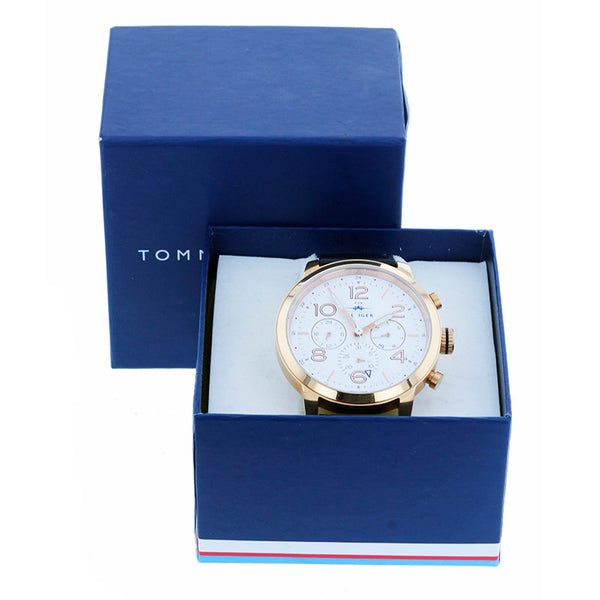 トミーヒルフィガー TH.286.1.34.1987 ブラック ゴールド ステンレススチール レザー 腕時計 メンズ TOMMY HILFIGER クオーツ ホワイト文字盤 【中古】