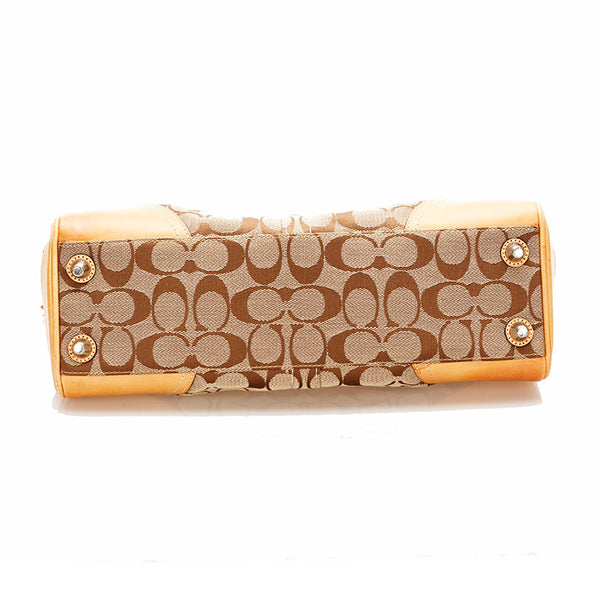 コーチ シグネチャー 10245 ベージュ ブラウン キャンバス レザー ハンドバッグ レディース COACH 【中古】