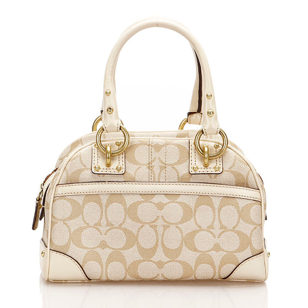 コーチ ヘリテージ ストライプ　 スモール ドーム サッチェル 13194 アイボリー ベージュ PVC レザー ハンドバッグ レディース COACH 【中古】