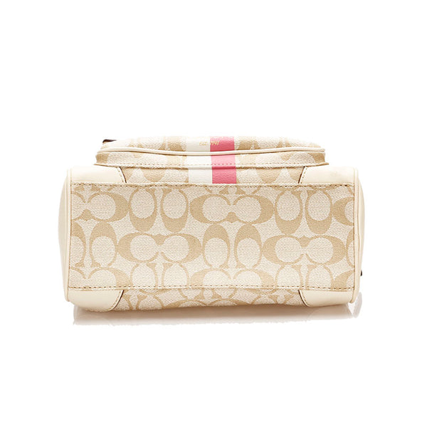 コーチ ヘリテージ ストライプ　 スモール ドーム サッチェル 13194 アイボリー ベージュ PVC レザー ハンドバッグ レディース COACH 【中古】