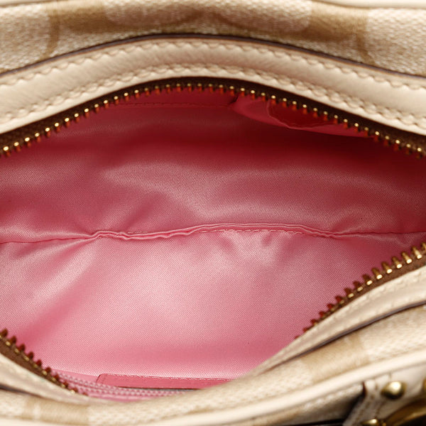 コーチ ヘリテージ ストライプ　 スモール ドーム サッチェル 13194 アイボリー ベージュ PVC レザー ハンドバッグ レディース COACH 【中古】