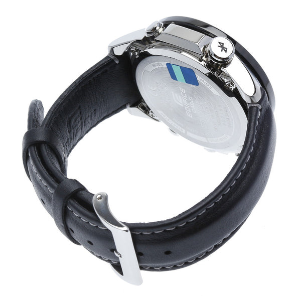 カシオ エディフィス EQB-501 ブラック メタル レザー 腕時計 メンズ CASIO ソーラー電波時計 シルバー文字盤 【中古】