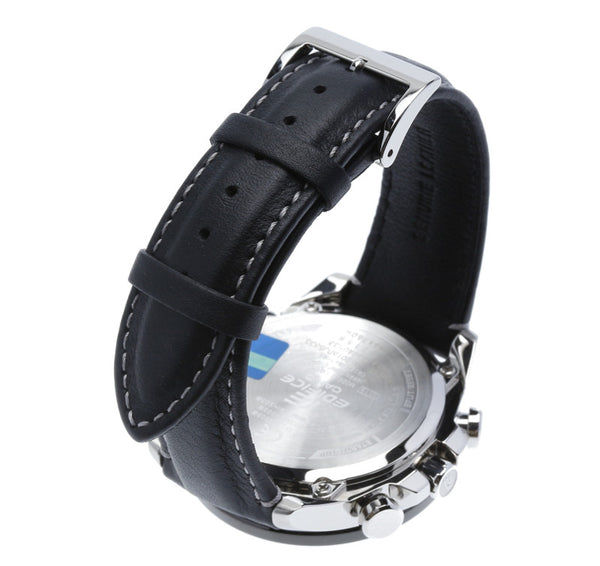 カシオ エディフィス EQB-501 ブラック メタル レザー 腕時計 メンズ CASIO ソーラー電波時計 シルバー文字盤 【中古】