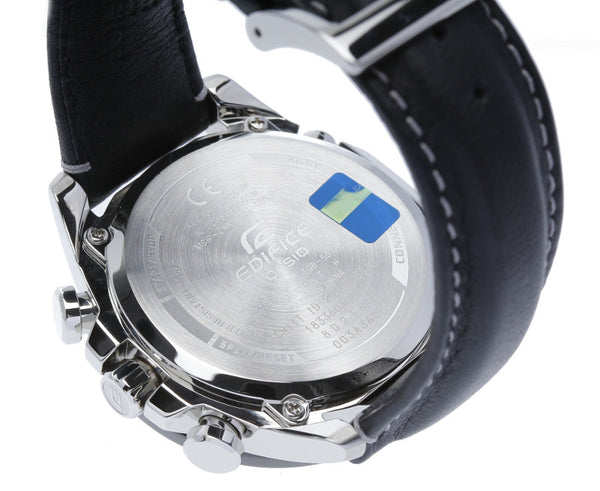 カシオ エディフィス EQB-501 ブラック メタル レザー 腕時計 メンズ CASIO ソーラー電波時計 シルバー文字盤 【中古】