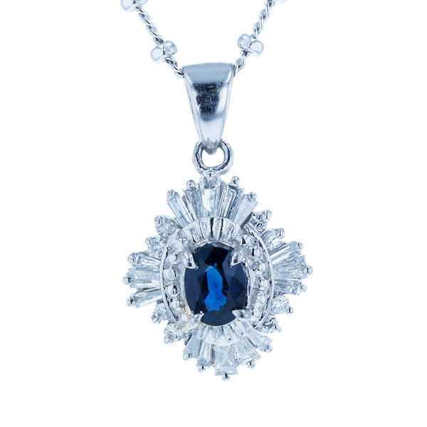 Pt900 プラチナ Pt850 プラチナ サファイア0.35ct ダイヤ0.40ct ネックレス レディース 【中古】