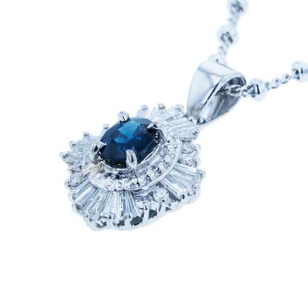 Pt900 プラチナ Pt850 プラチナ サファイア0.35ct ダイヤ0.40ct ネックレス レディース 【中古】