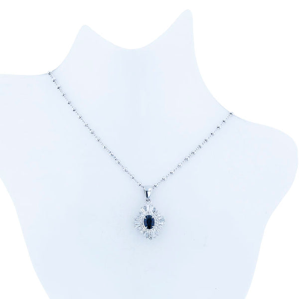 Pt900 プラチナ Pt850 プラチナ サファイア0.35ct ダイヤ0.40ct ネックレス レディース 【中古】