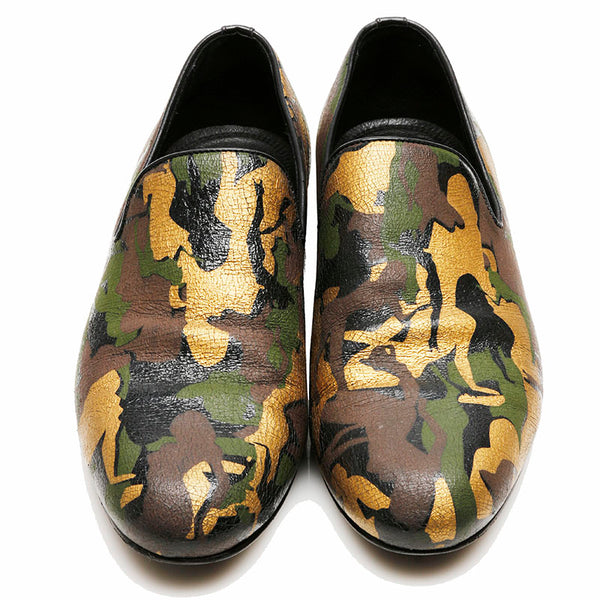 ジミーチュウ カモフラージュ スリッポン カーキ レザー メンズ JIMMY CHOO 【中古】