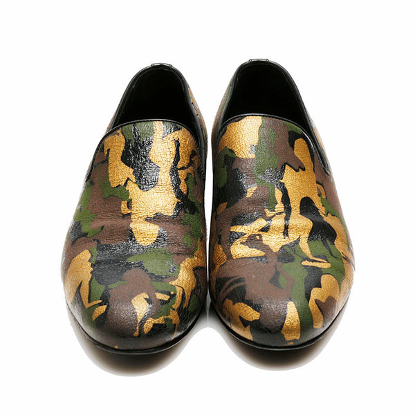ジミーチュウ カモフラージュ スリッポン カーキ レザー メンズ JIMMY CHOO 【中古】
