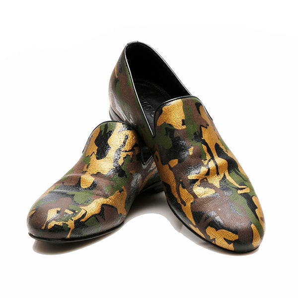 ジミーチュウ カモフラージュ スリッポン カーキ レザー メンズ JIMMY CHOO 【中古】