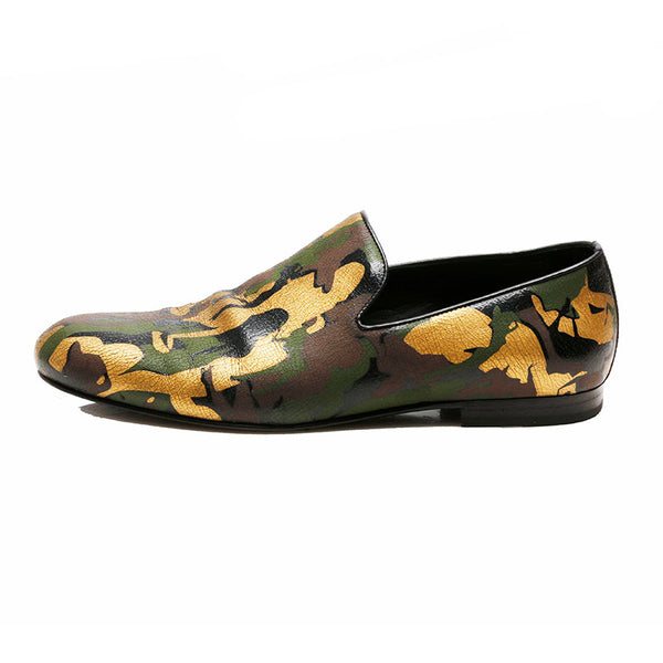 ジミーチュウ カモフラージュ スリッポン カーキ レザー メンズ JIMMY CHOO 【中古】