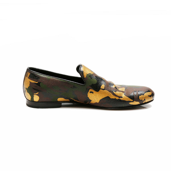 ジミーチュウ カモフラージュ スリッポン カーキ レザー メンズ JIMMY CHOO 【中古】