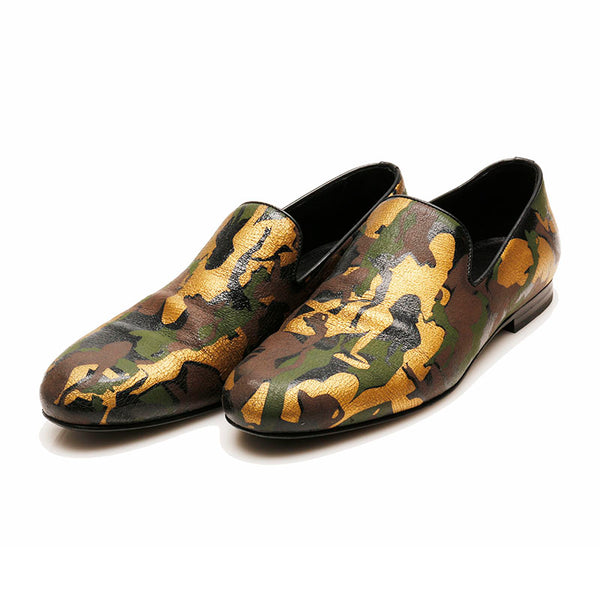 ジミーチュウ カモフラージュ スリッポン カーキ レザー メンズ JIMMY CHOO 【中古】
