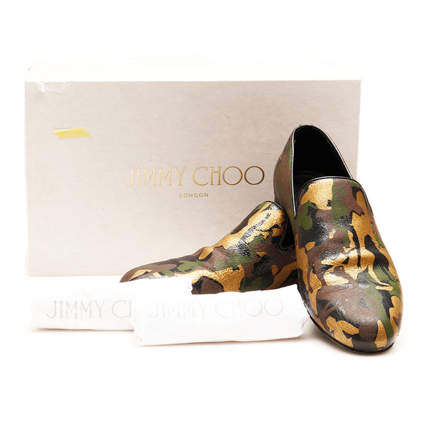 ジミーチュウ カモフラージュ スリッポン カーキ レザー メンズ JIMMY CHOO 【中古】