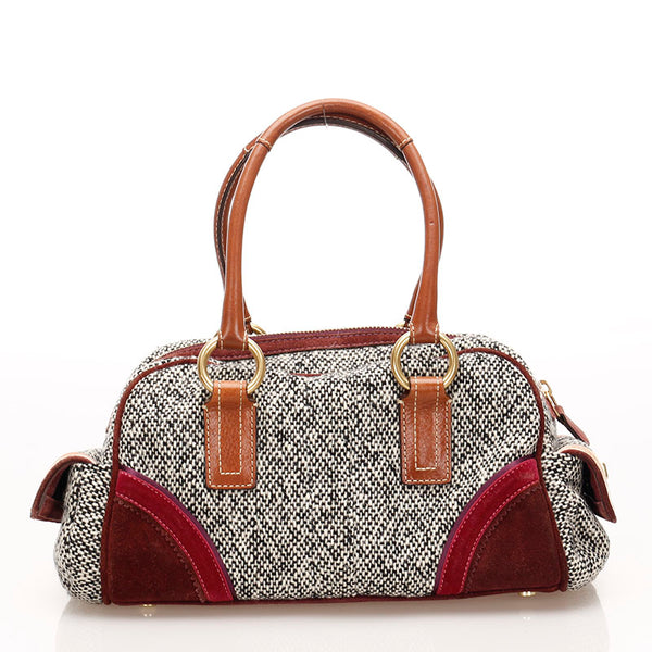 コーチ リボン 8F03 ホワイト ブラック パープル ツイード スウェード ハンドバッグ レディース COACH 【中古】