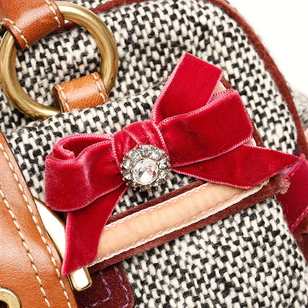 コーチ リボン 8F03 ホワイト ブラック パープル ツイード スウェード ハンドバッグ レディース COACH 【中古】