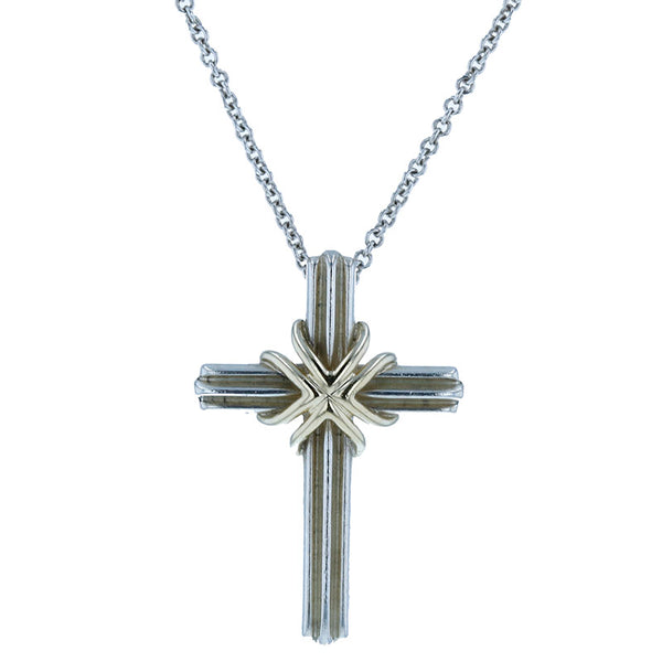 ティファニー SV925 シルバー K18YG イエローゴールド クロス ネックレス レディース TIFFANY&Co. 【中古】