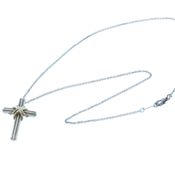 ティファニー SV925 シルバー K18YG イエローゴールド クロス ネックレス レディース TIFFANY&Co. 【中古】