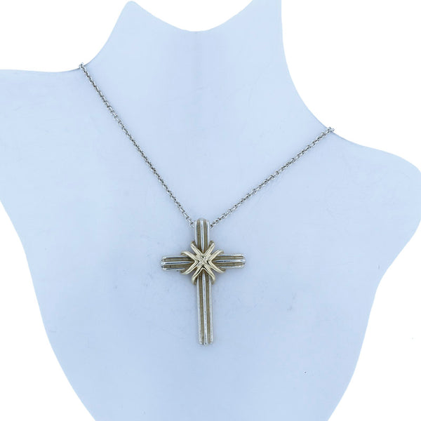 ティファニー SV925 シルバー K18YG イエローゴールド クロス ネックレス レディース TIFFANY&Co. 【中古】