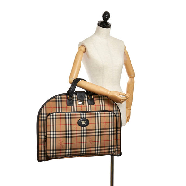 バーバリー ノバチェック ガーメントケース ベージュ キャンバス レザー メンズ BURBERRY 【中古】