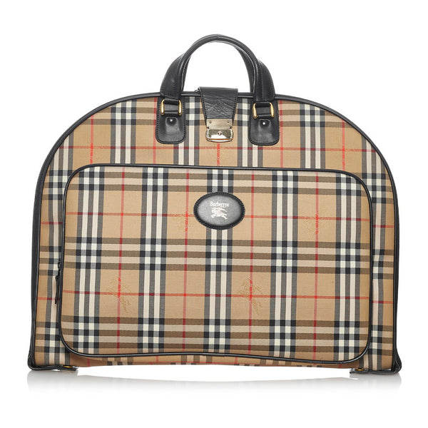 バーバリー ノバチェック ガーメントケース ベージュ キャンバス レザー メンズ BURBERRY 【中古】