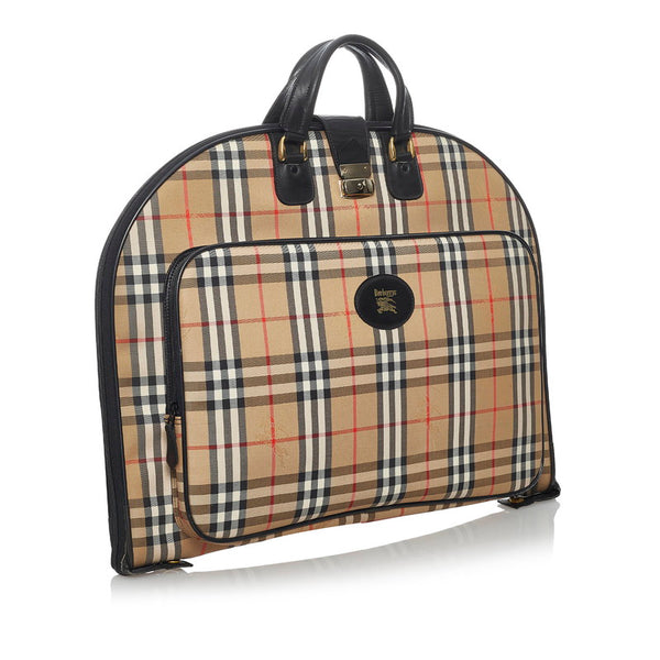 バーバリー ノバチェック ガーメントケース ベージュ キャンバス レザー メンズ BURBERRY 【中古】