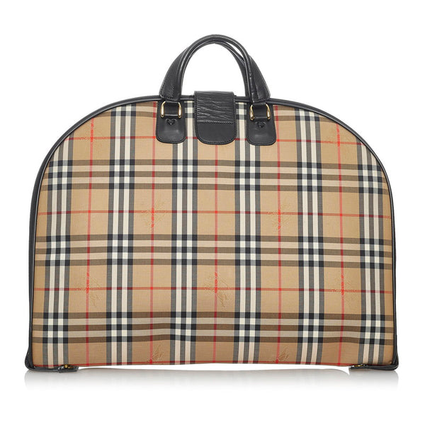 バーバリー ノバチェック ガーメントケース ベージュ キャンバス レザー メンズ BURBERRY 【中古】