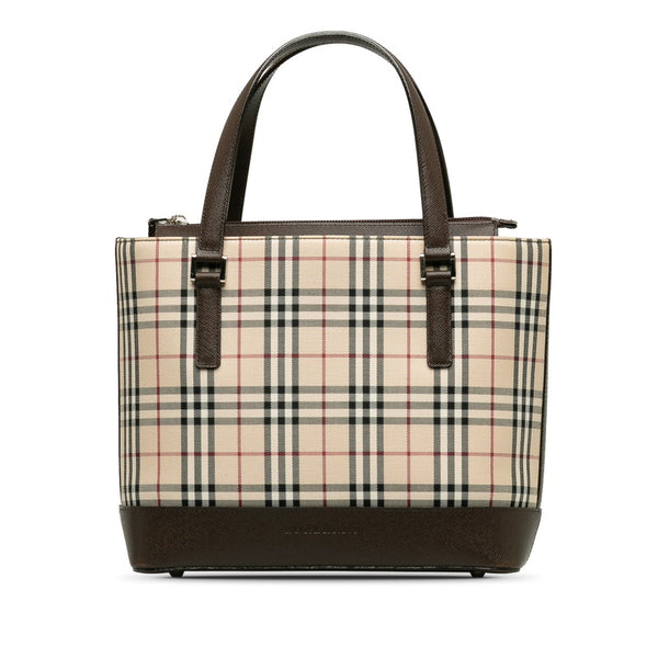 バーバリー ノバチェック ハンドバッグ ブラウン キャンバス レザー レディース BURBERRY 【中古】