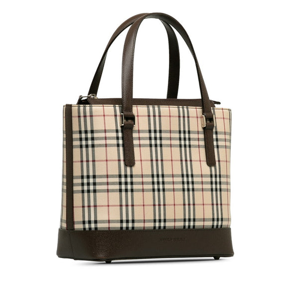 バーバリー ノバチェック ハンドバッグ ブラウン キャンバス レザー レディース BURBERRY 【中古】
