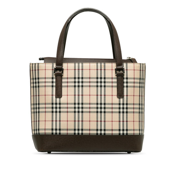 バーバリー ノバチェック ハンドバッグ ブラウン キャンバス レザー レディース BURBERRY 【中古】
