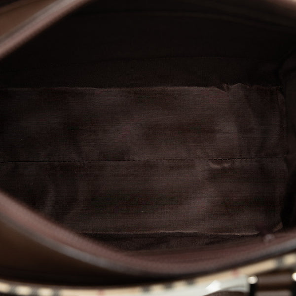バーバリー ノバチェック ハンドバッグ ブラウン キャンバス レザー レディース BURBERRY 【中古】